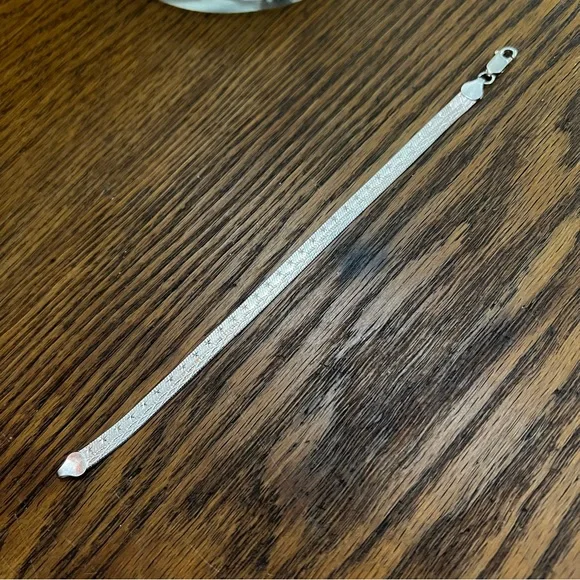 Vintage 925 Silver Herringbone Necklace Bracelet Set - Picture 9 of 11